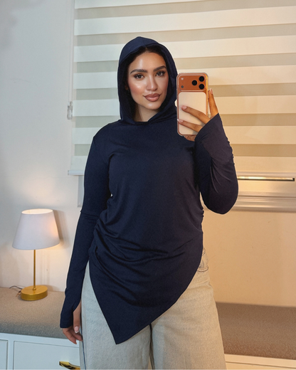 Soft Lycra Hooded Top - NAVY BLUE