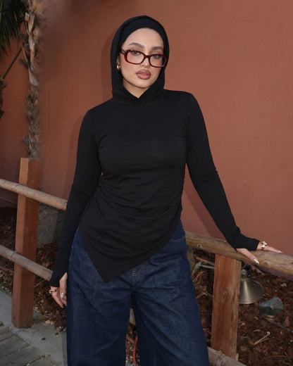 Soft Lycra Hooded Top - BLACK