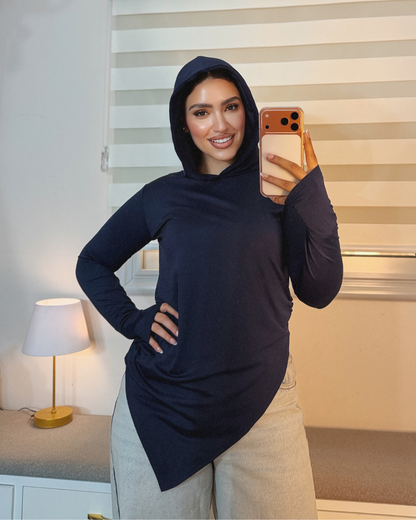 Soft Lycra Hooded Top - NAVY BLUE