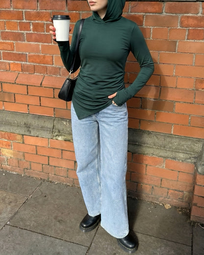 Soft Lycra Hooded Top - DARK GREEN