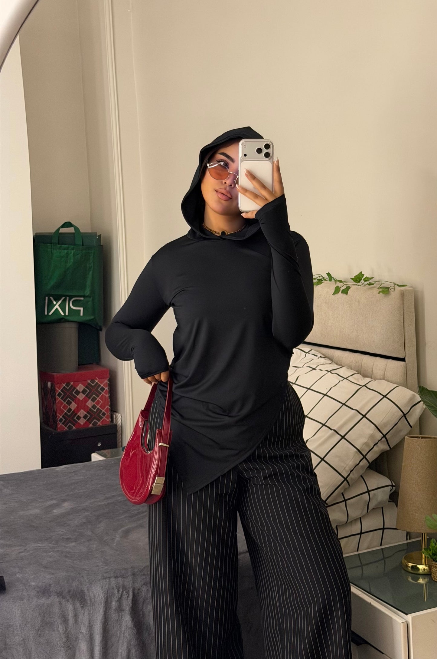Soft Lycra Hooded Top - BLACK
