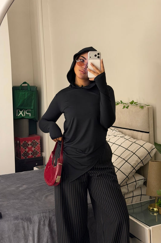 Soft Lycra Hooded Top - BLACK