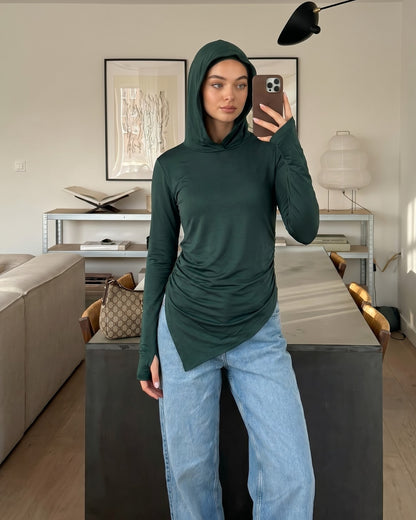 Soft Lycra Hooded Top - DARK GREEN