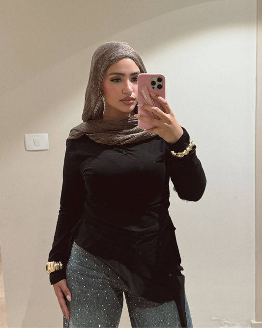Ruffle Cotton Top - BLACK
