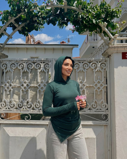 Soft Lycra Hooded Top - DARK GREEN