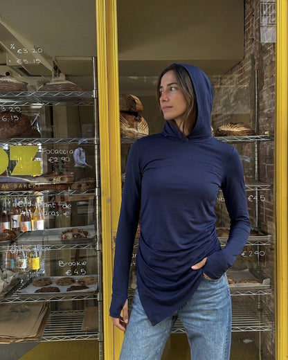 Soft Lycra Hooded Top - NAVY BLUE