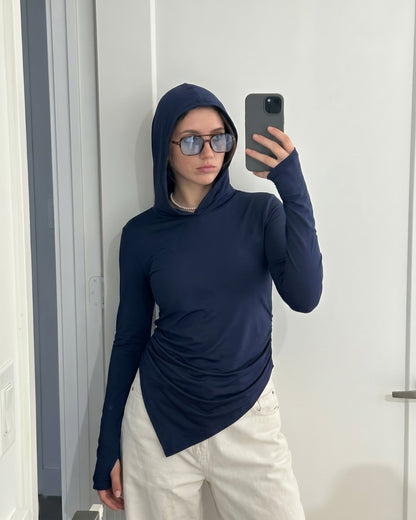 Soft Lycra Hooded Top - NAVY BLUE