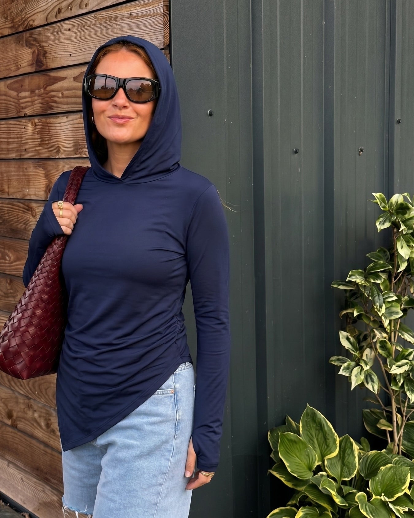 Soft Lycra Hooded Top - NAVY BLUE