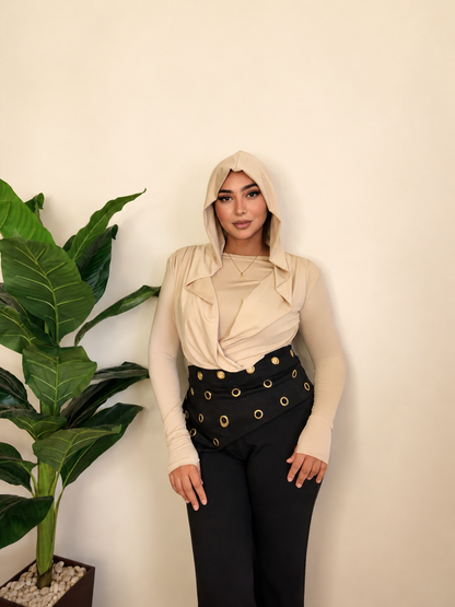 Draped Hooded Top – BIEGE