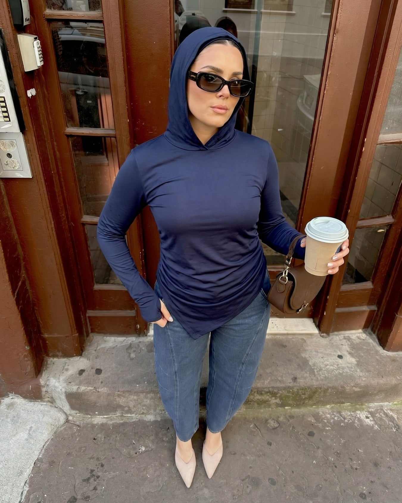 Soft Lycra Hooded Top - NAVY BLUE