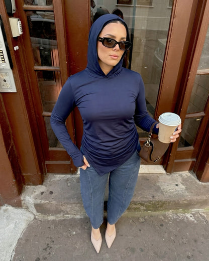 Soft Lycra Hooded Top - NAVY BLUE