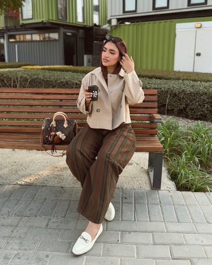 Cropped Gabardine Trench Jacket – Beige