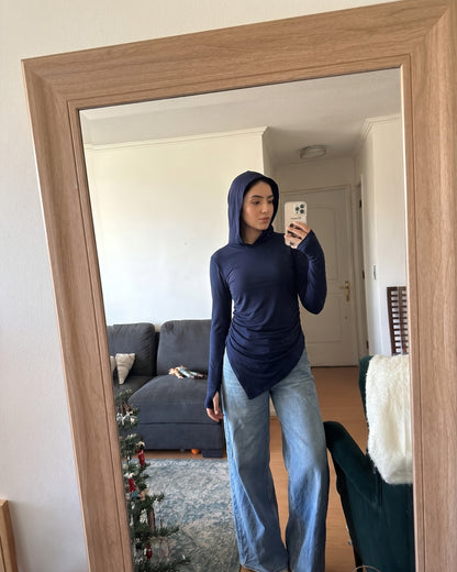 Soft Lycra Hooded Top - NAVY BLUE