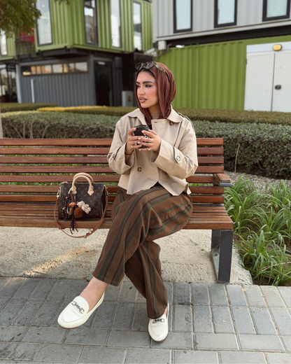 Cropped Gabardine Trench Jacket – Beige
