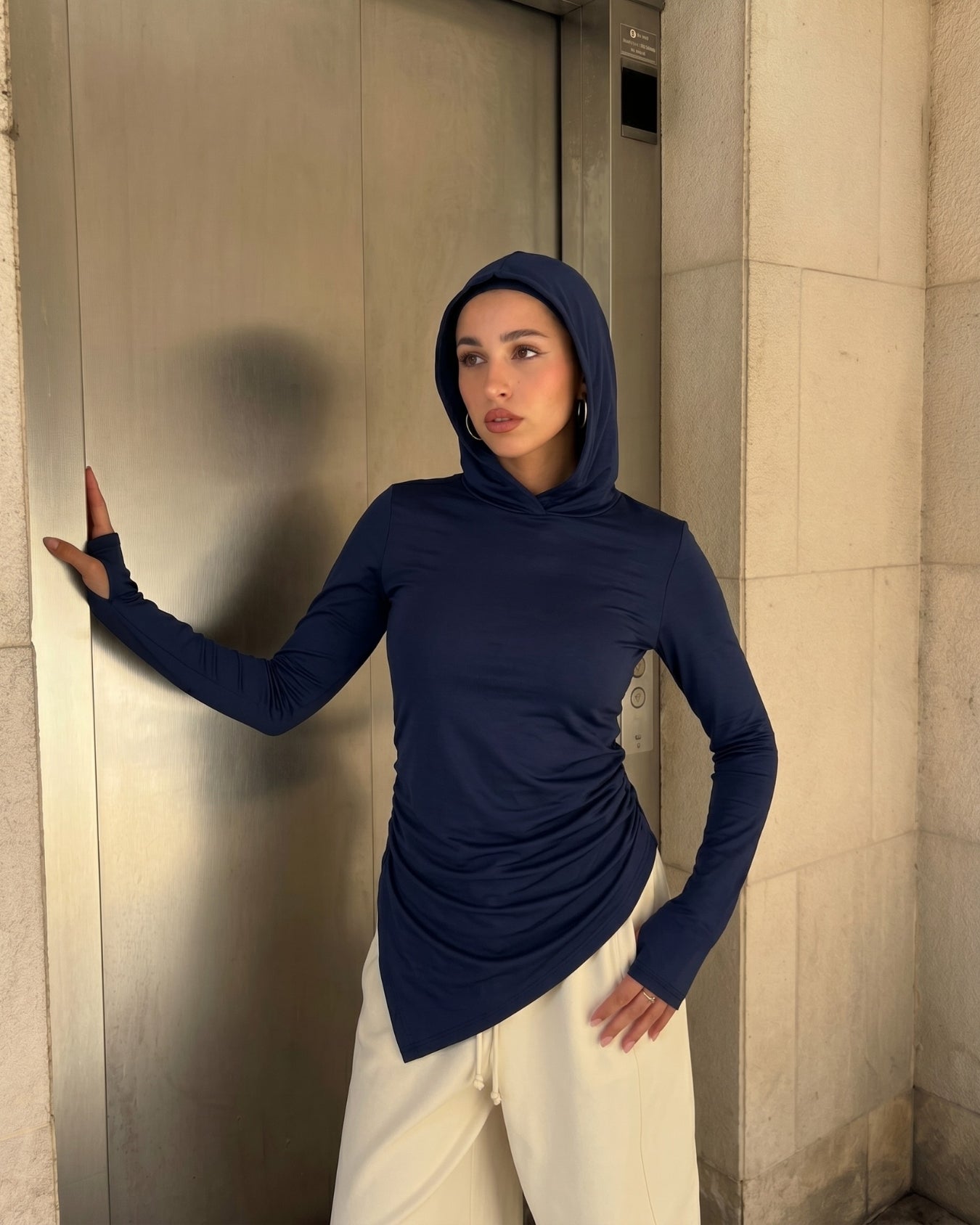 Soft Lycra Hooded Top - NAVY BLUE