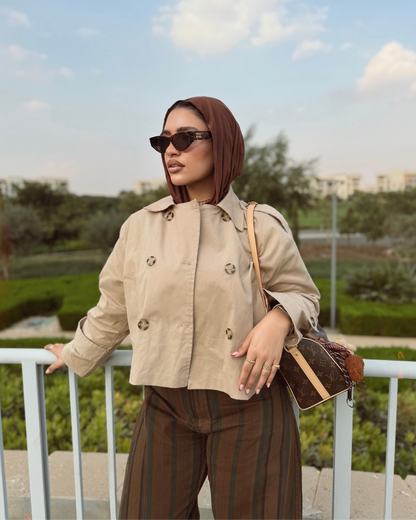Cropped Gabardine Trench Jacket – Beige