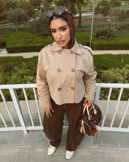 Cropped Gabardine Trench Jacket – Beige