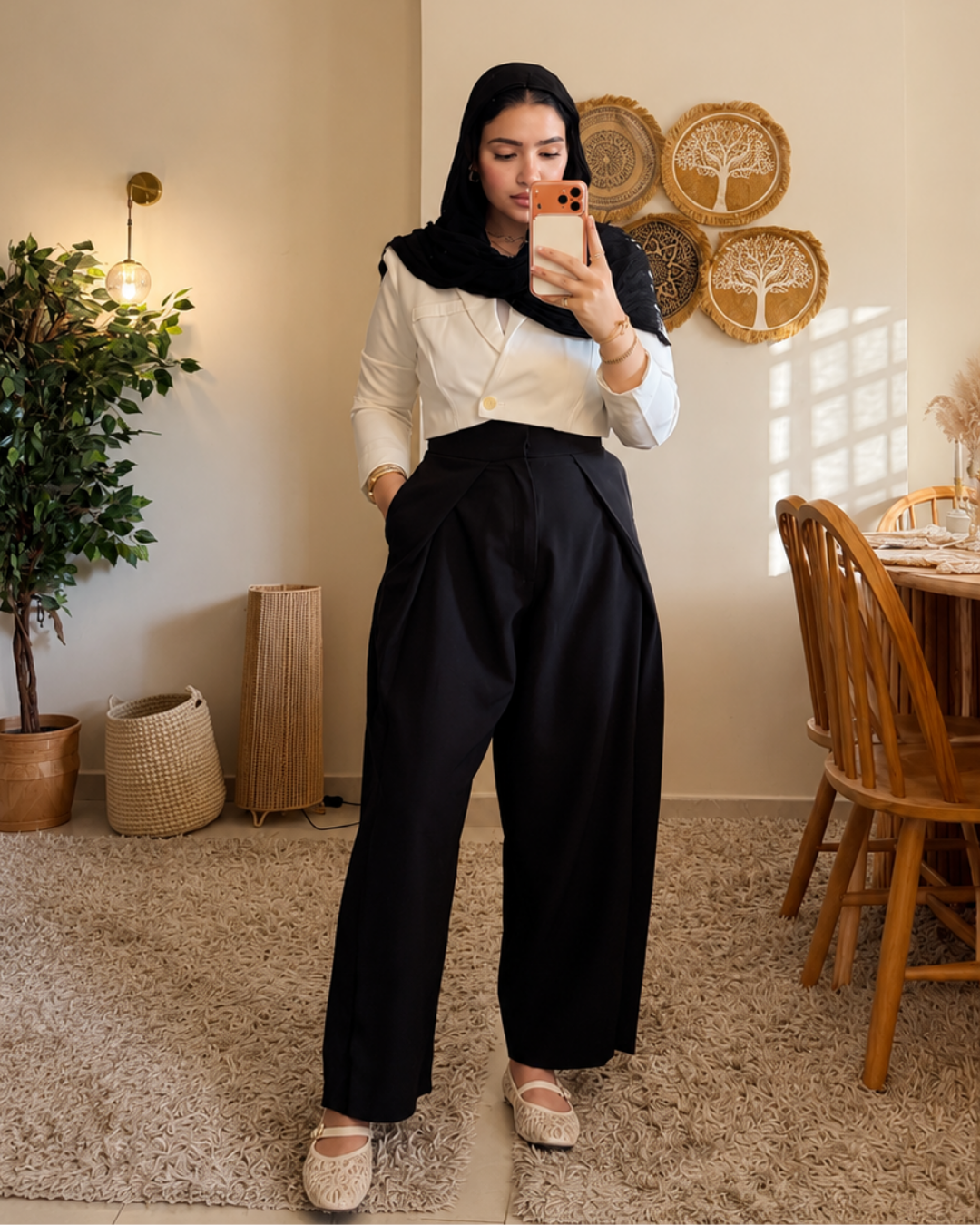 Draped Wide-Leg Pants - BLACK