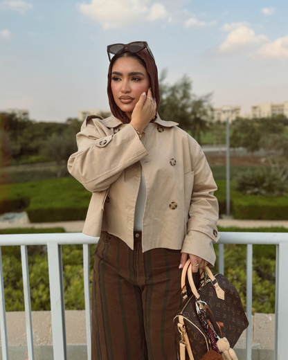 Cropped Gabardine Trench Jacket – Beige