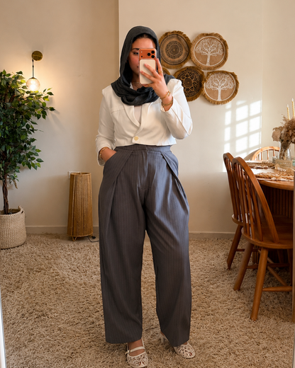 Pinstripe Draped Pants - Charcoal Gray