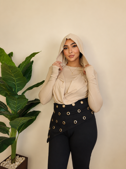 Draped Hooded Top – BIEGE