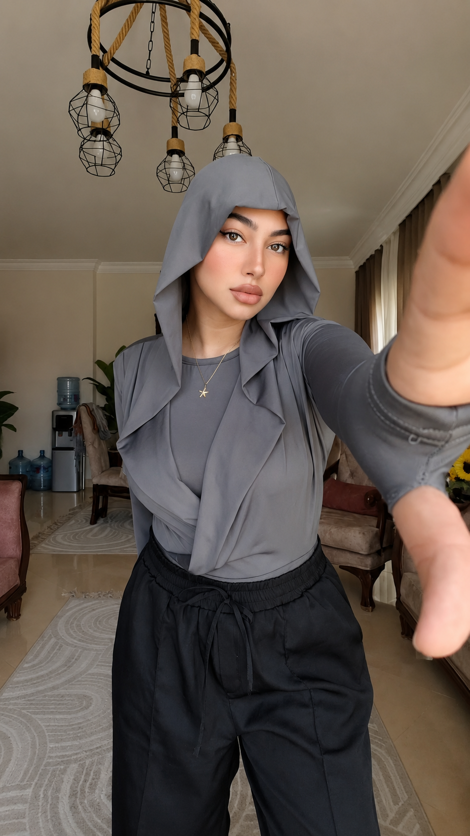Draped Hooded Top – GRAY