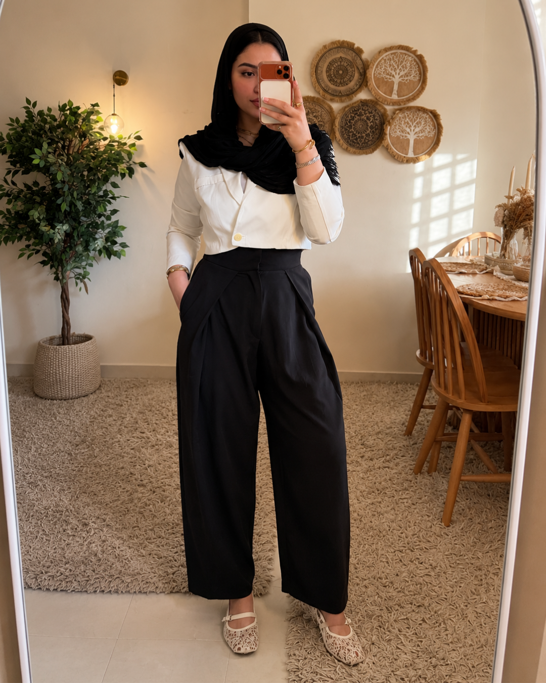 Draped Wide-Leg Pants - BLACK