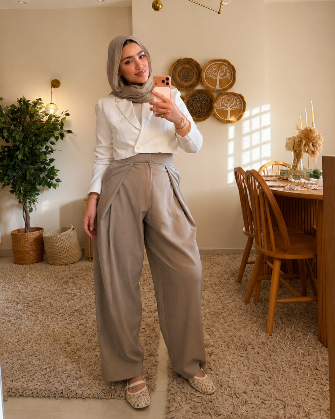 Draped Wide-Leg Pants - Stone Beige