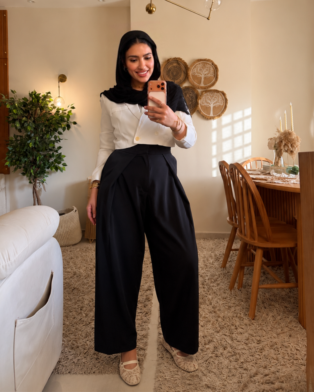 Draped Wide-Leg Pants - BLACK