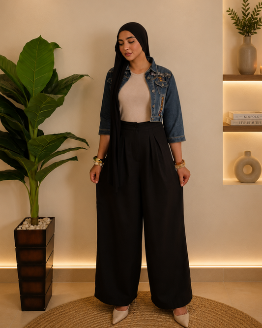 French Linen Wide-Leg Pants – BLACK