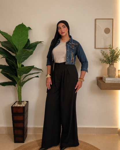 French Linen Wide-Leg Pants – BLACK