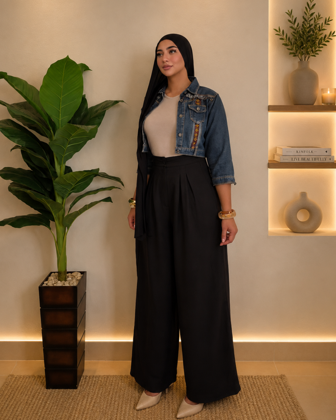 French Linen Wide-Leg Pants – BLACK