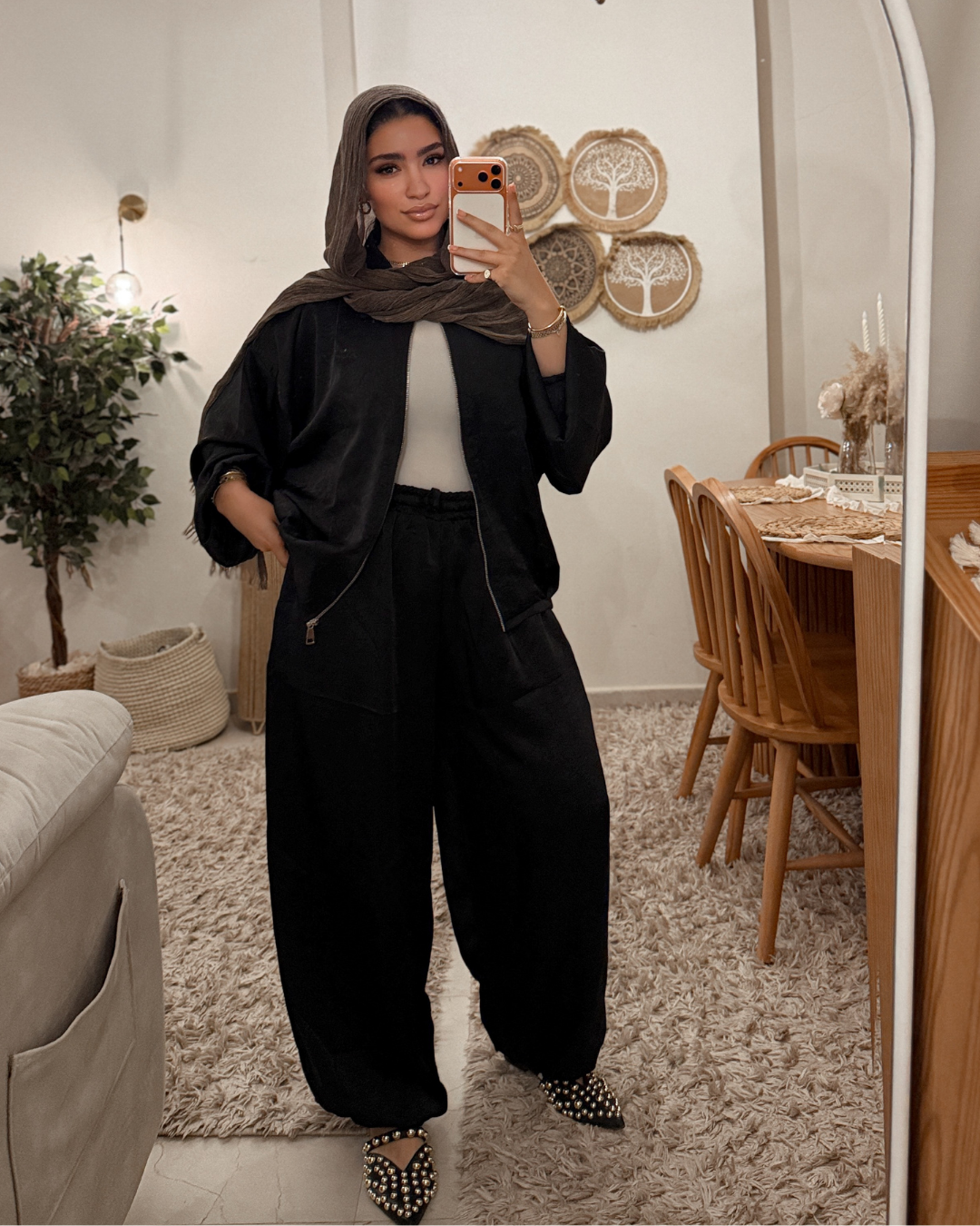 Satin Lounge Set - BLACK