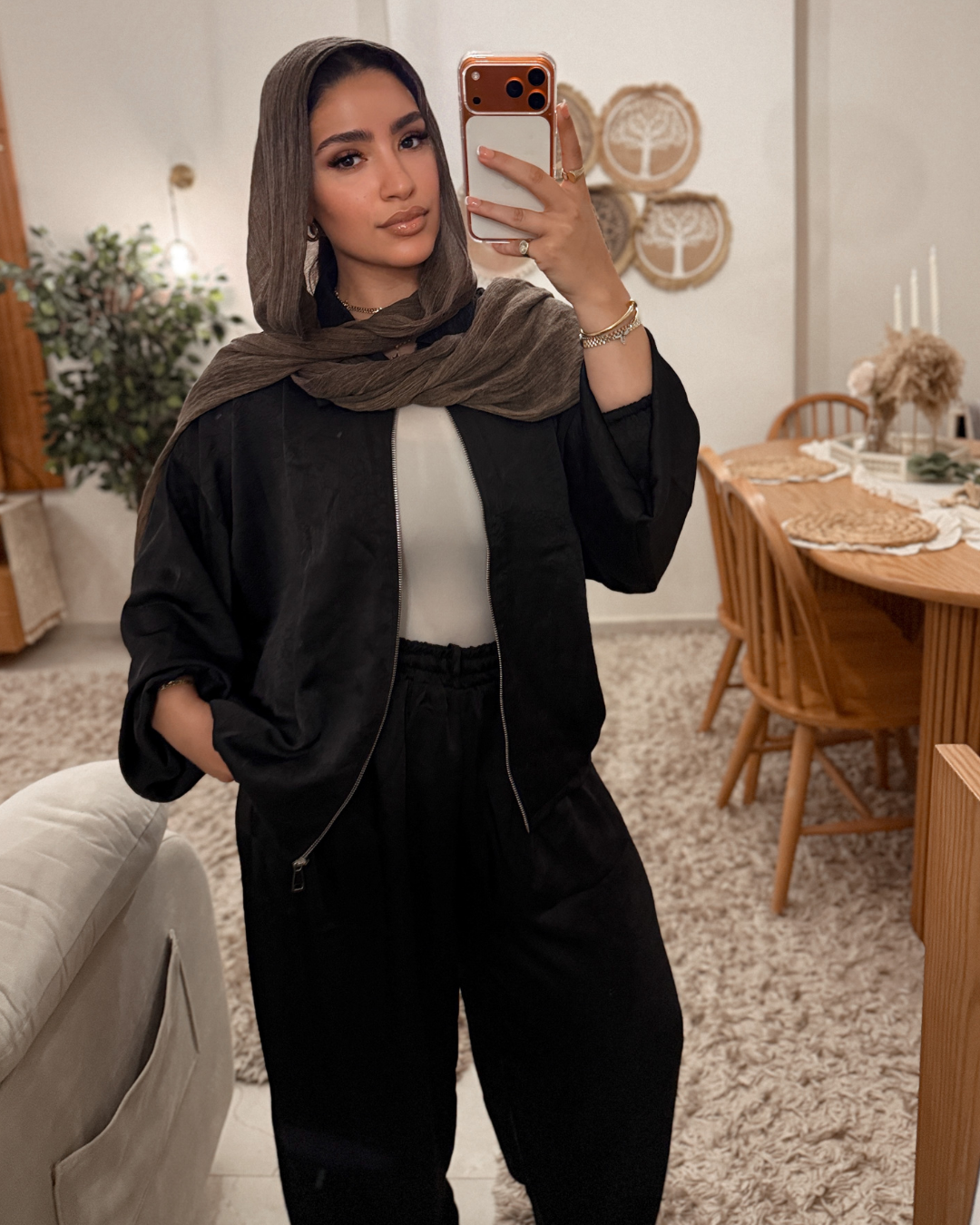 Satin Lounge Set - BLACK