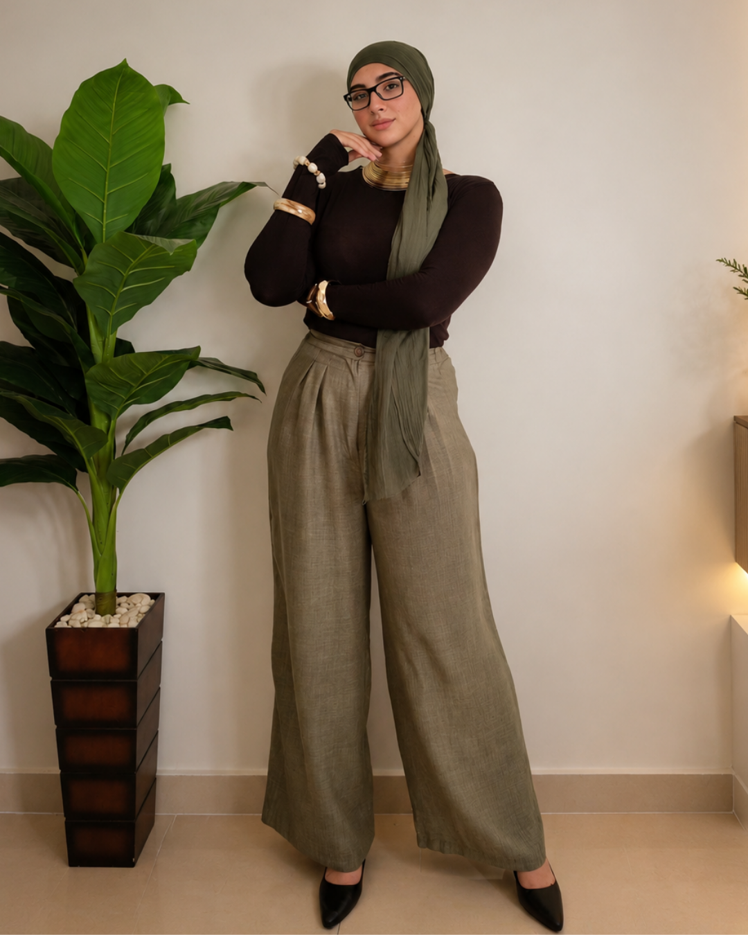 French Linen Wide-Leg Pants – Olive Green