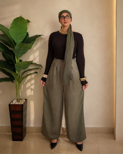 French Linen Wide-Leg Pants – Olive Green