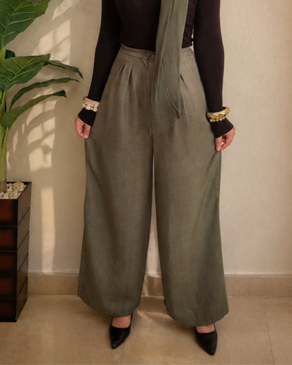 French Linen Wide-Leg Pants – Olive Green