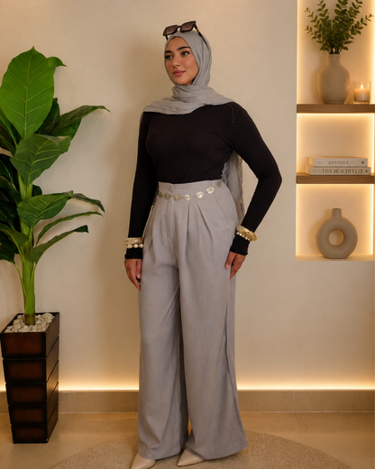 French Linen Wide-Leg Pants – GREY
