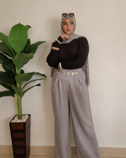 French Linen Wide-Leg Pants – GREY