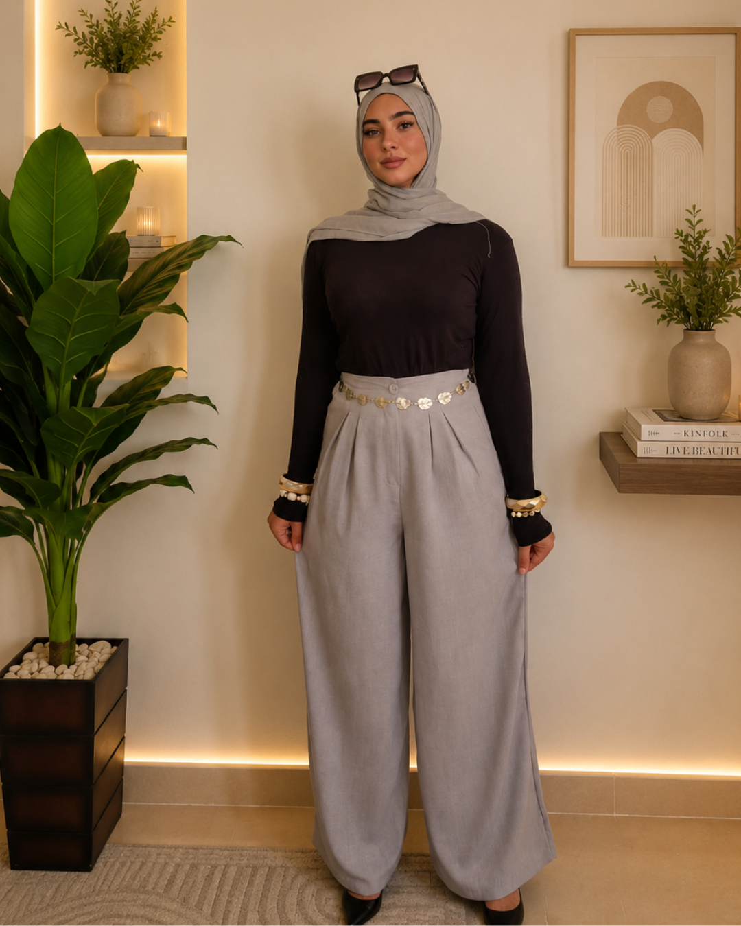 French Linen Wide-Leg Pants – GREY