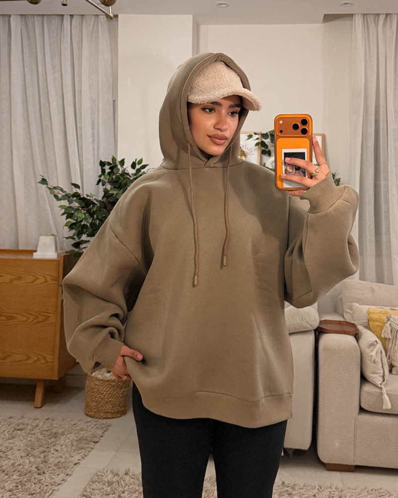 Oversized Fleece-Lined Hoodie – Camel beige