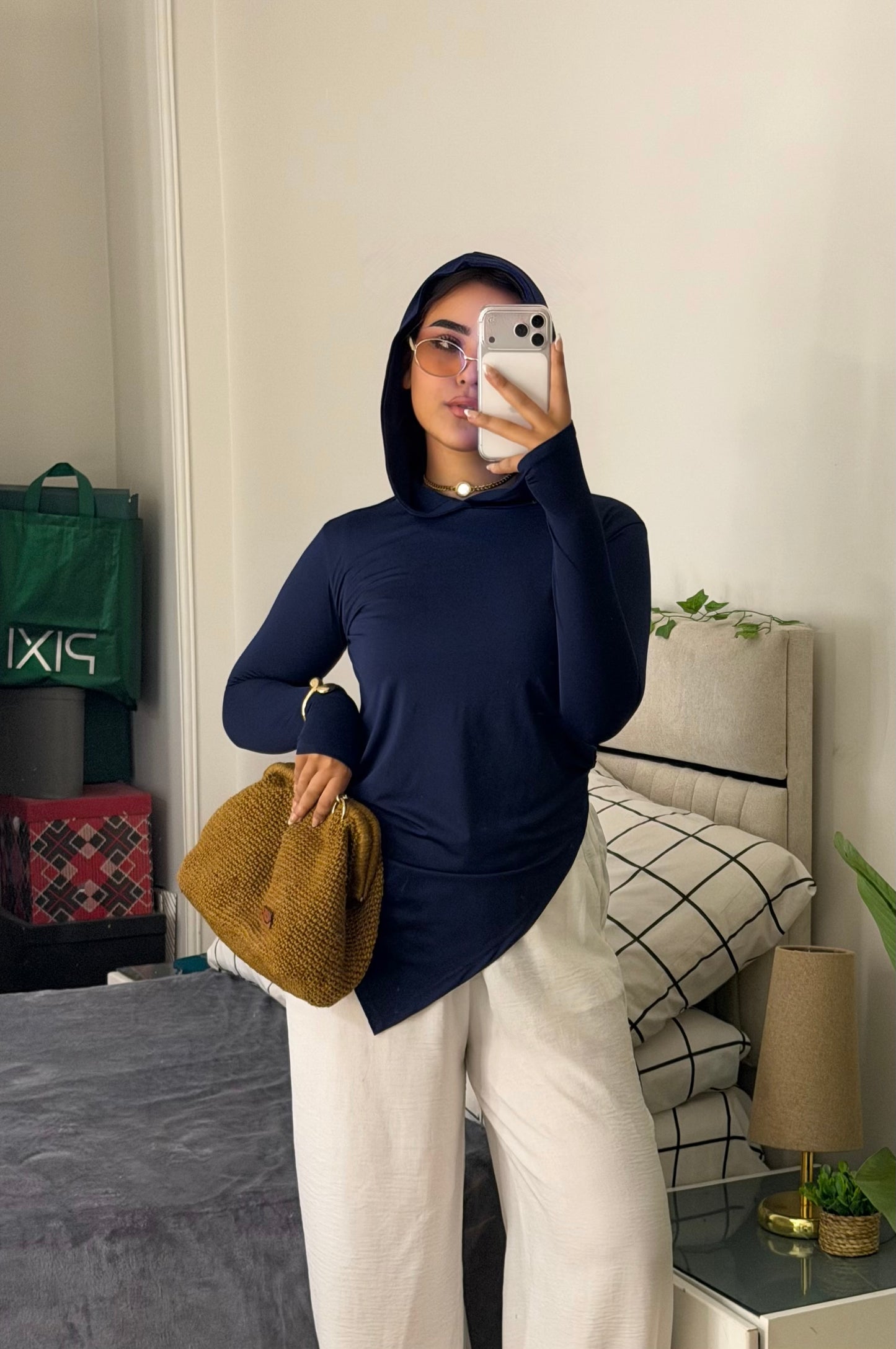 Soft Lycra Hooded Top - NAVY BLUE