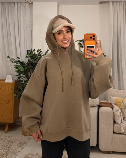 Oversized Fleece-Lined Hoodie – Camel beige