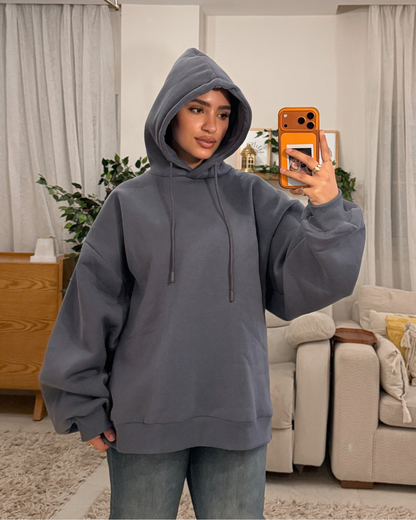 Oversized Fleece-Lined Hoodie – Charcoal Gray
