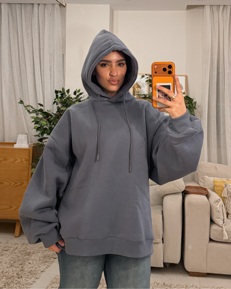 Oversized Fleece-Lined Hoodie – Charcoal Gray
