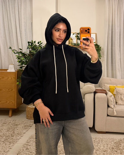 Oversized Fleece-Lined Hoodie – BLACK