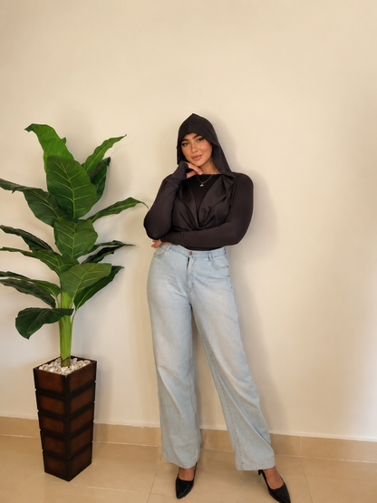Draped Hooded Top – black