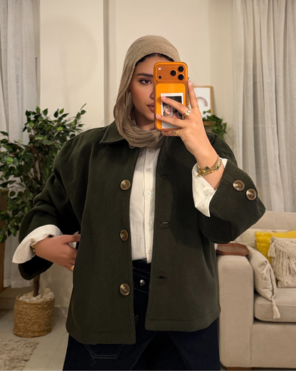 Brushed Wool Jacket – Dark olive green