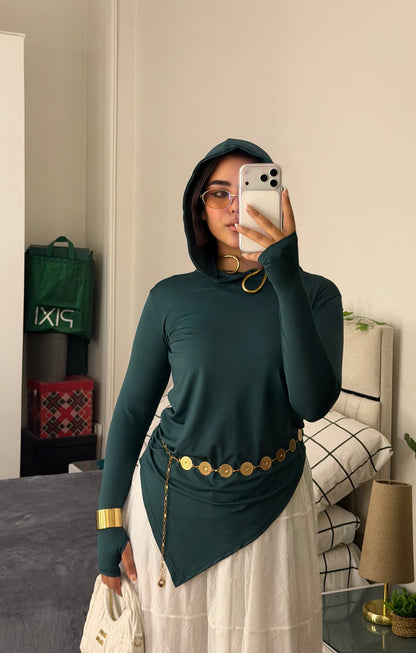 Soft Lycra Hooded Top - DARK GREEN