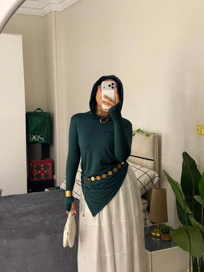 Soft Lycra Hooded Top - DARK GREEN